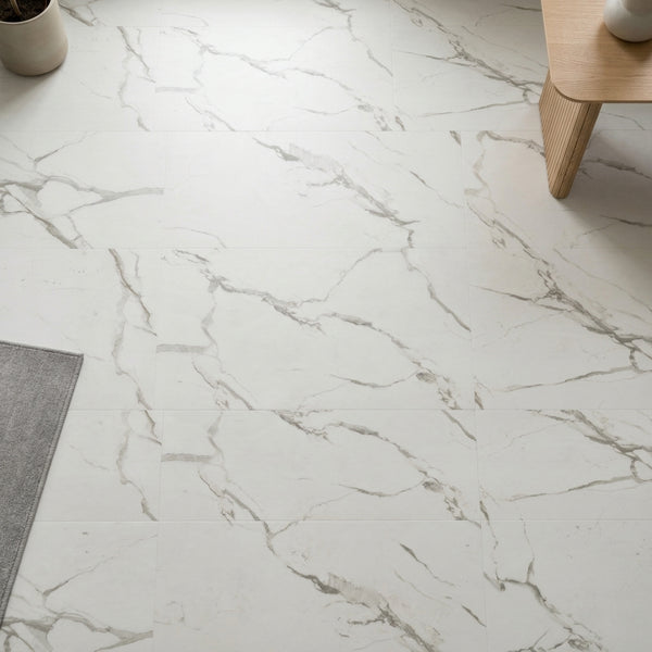 Tile-Look Vinyl Flooring, 5G Cross Lock, Pietra Santa White