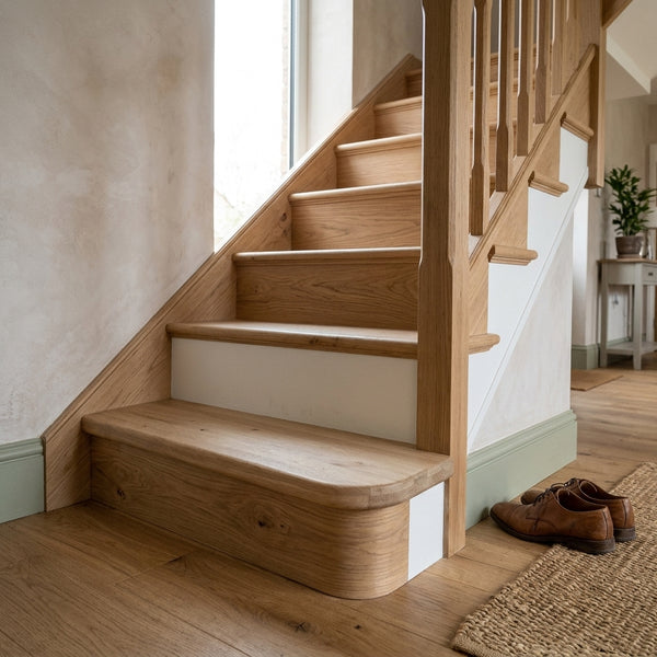 Rustic Oak Bullnose Tread Left and Right Hand - Timber Stair