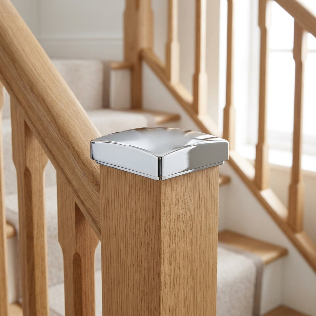 Chrome Square Newel Cap 90mm For Staircase Posts