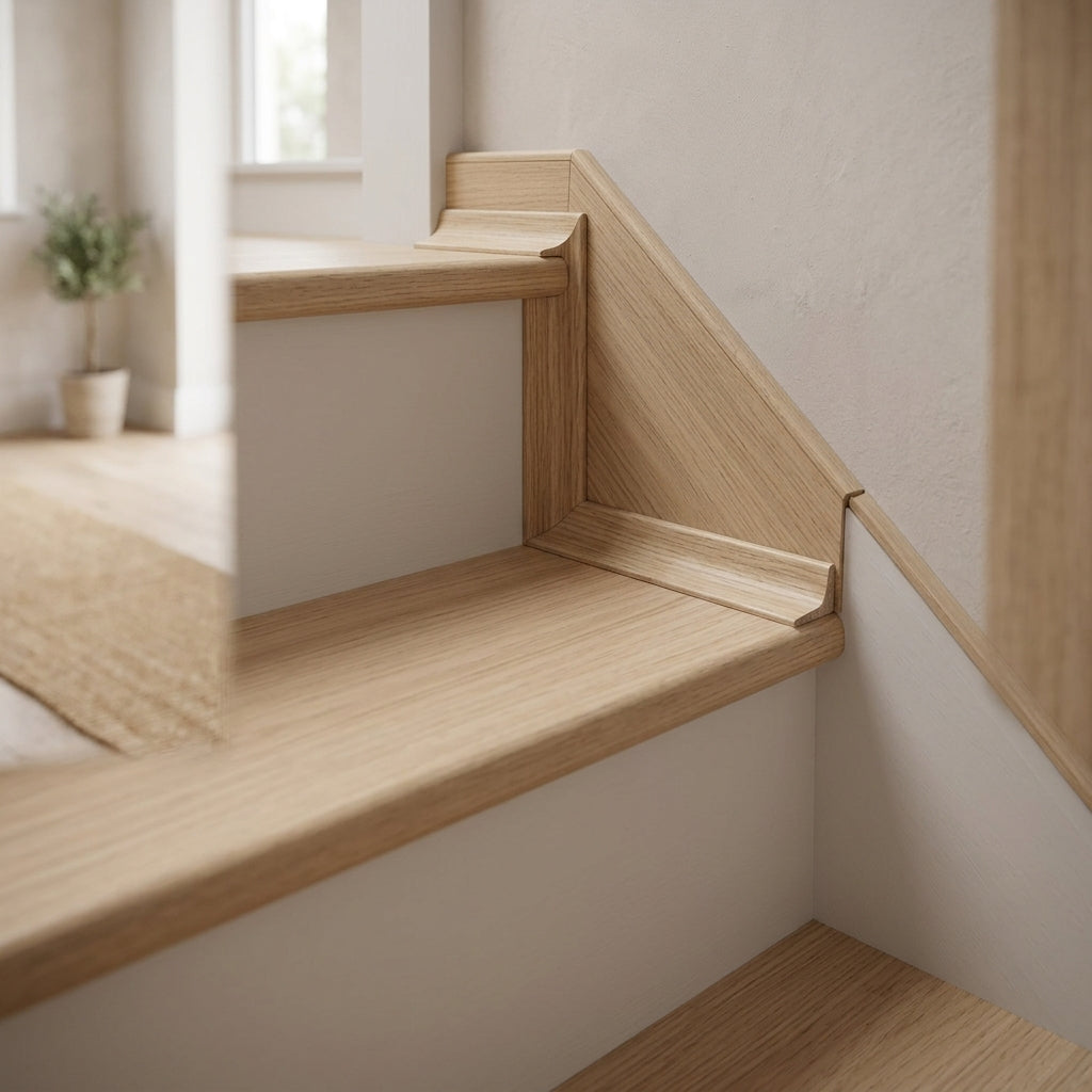 Oak Veneered Bottom Step Riser With Angle Moulding