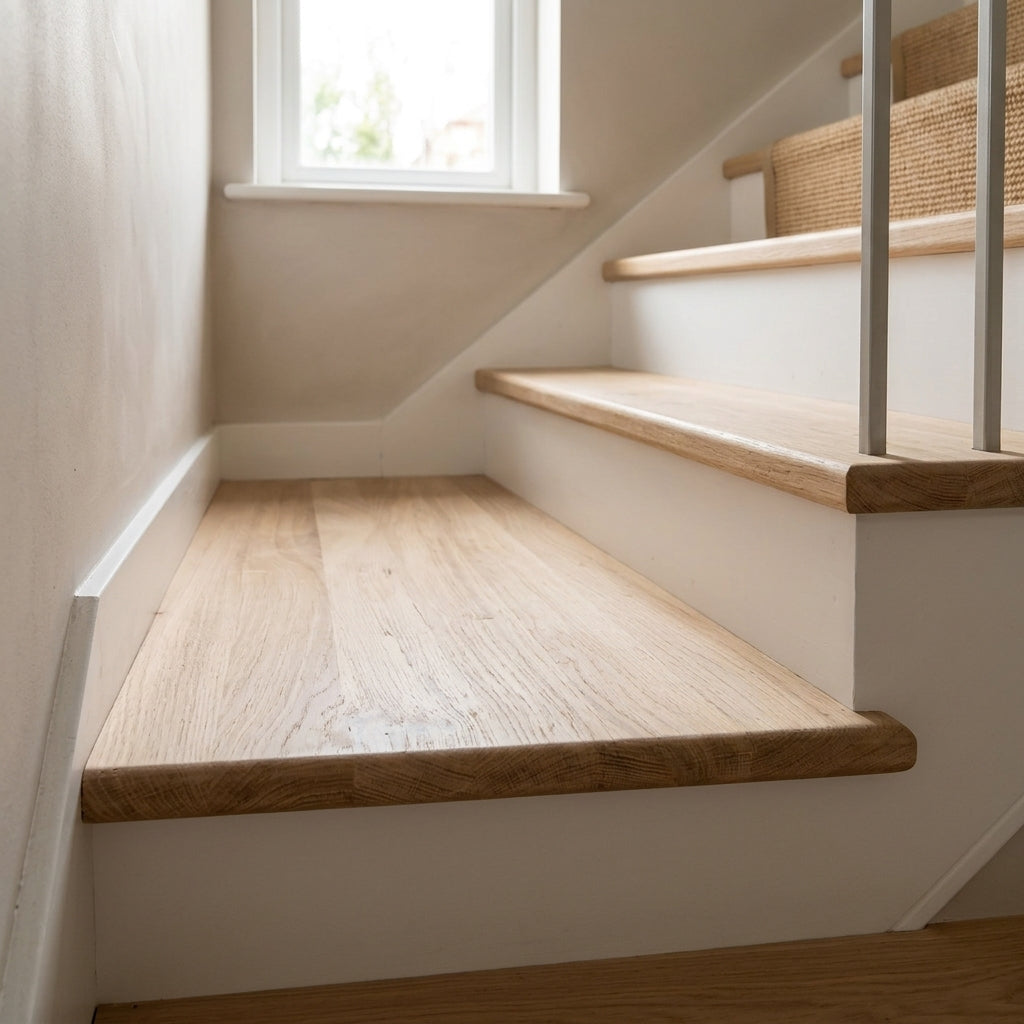 Rustic Oak Bottom Step Left or Right Hand - Stair Tread