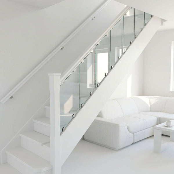 White Primed Modern Banister Grooved For Glass