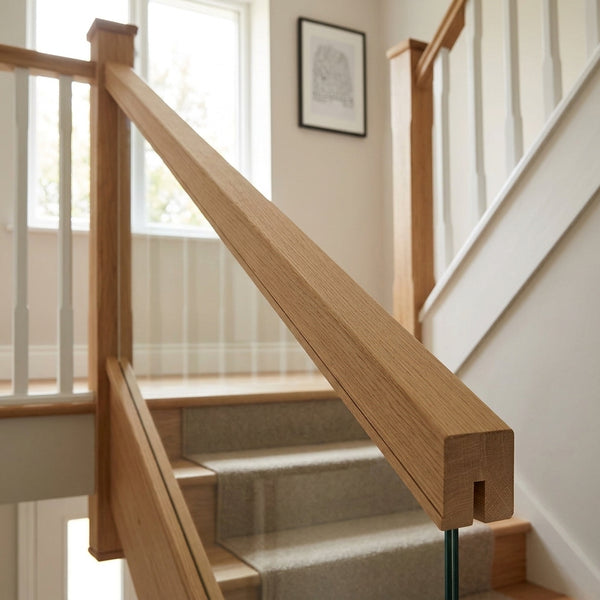Oak Modern Square Handrail Grooved for 8mm Glass