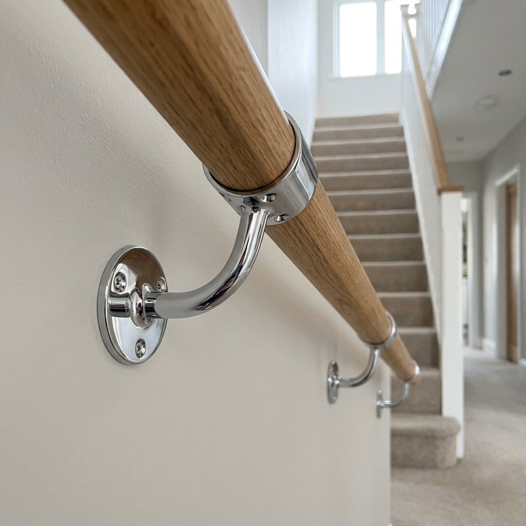 Chrome Wall Mounted Mopstick Handrail Bracket 54mm