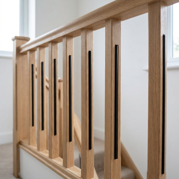 Oak Modern Square Handrail 13mm Grooved for Metal Spindles