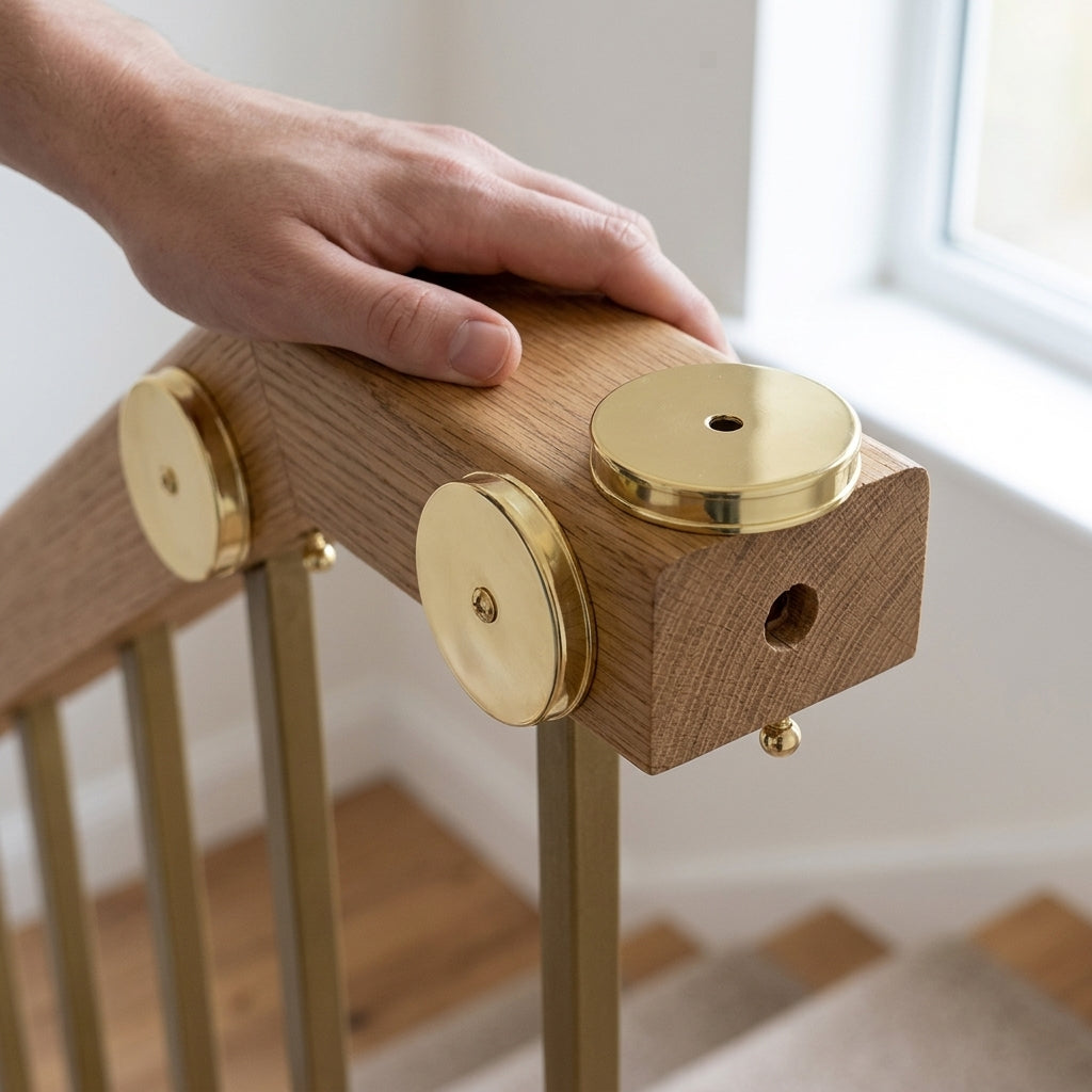 Brass Mopstick End Caps Pair 54mm Slim Handrail (view 2)