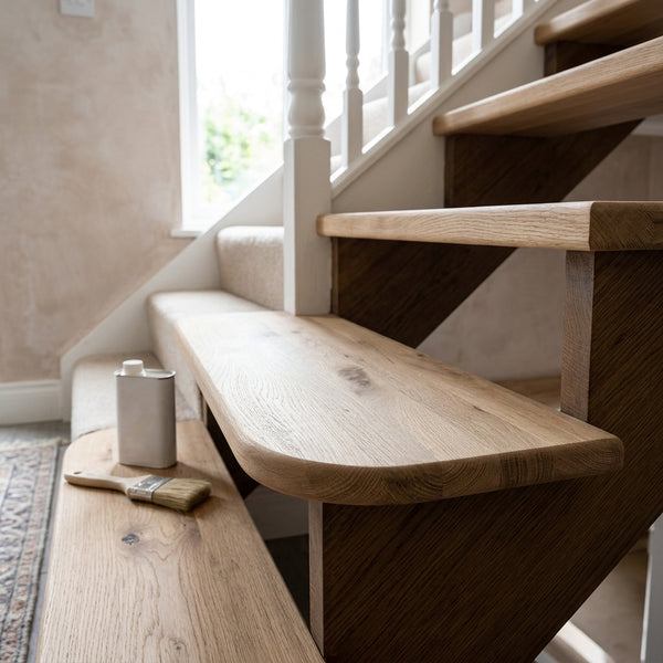 Rustic Oak Bullnose Stair Tread - Left or Right Hand