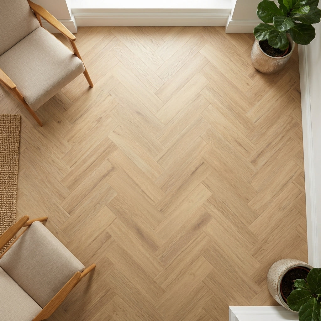 Herringbone Luxury Vinyl Flooring, Princeton Oak, EIR Finish