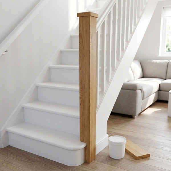 Solid Oak Newel Post Cladding 90 x 90mm - Mitred