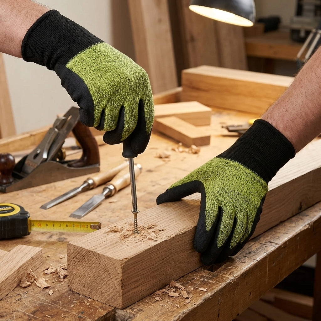 Touchscreen Work Gloves Green Latex Grip - Medium Large XL