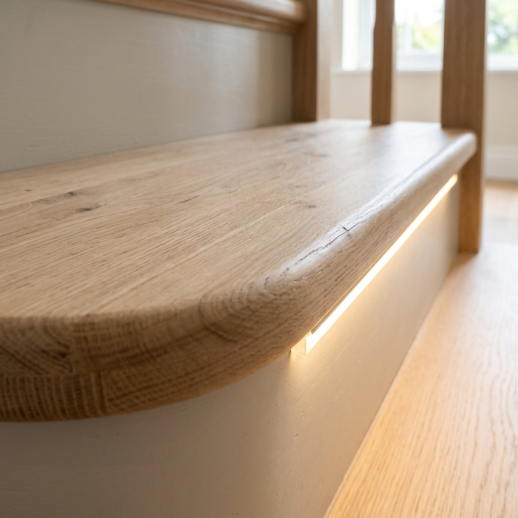 Rustic Oak Bullnose Tread with LED - Left or Right Hand (view 2)