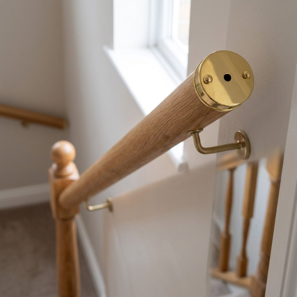 Brass Mopstick End Caps Pair 54mm Slim Handrail