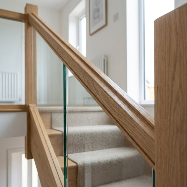 Oak Square Handrail Grooved for 10mm Glass - 1800mm to 4200mm