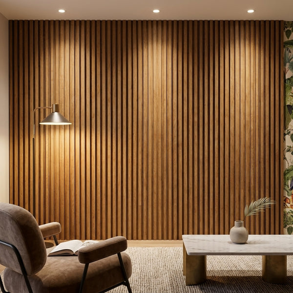Brown Oak Slat Wall Panel 600×2400mm 30mm Thick