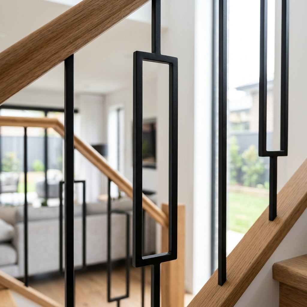 Rectangle Metal Spindle Matt Black - Staircase Balustrade (view 2)