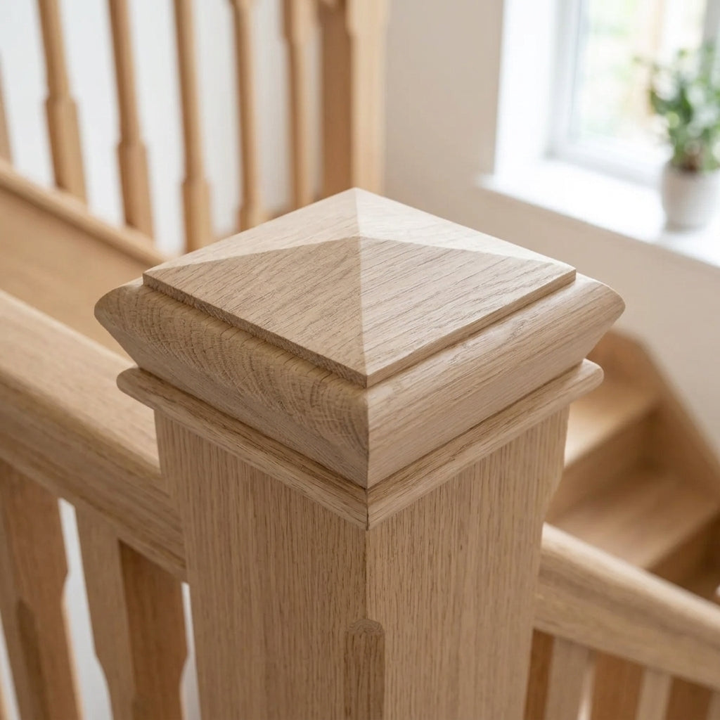 Pyramid Newel Cap Solid Oak 90mm - Untreated Prime Grade (view 2)