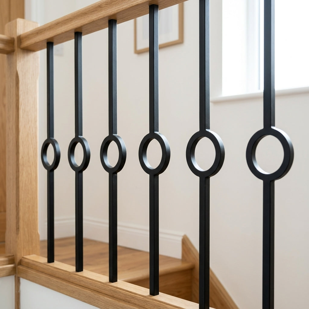 Circle Design Metal Stair Spindle, Matt Black