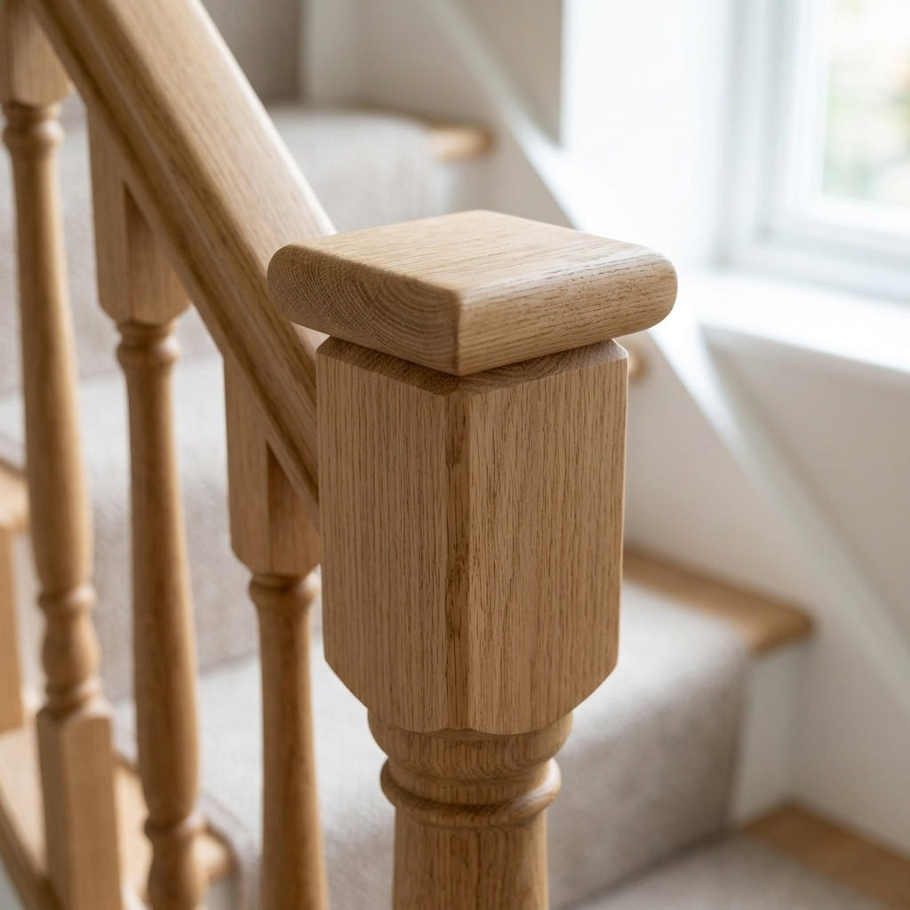 Flat Newel Cap Solid Oak 90mm Square Newel Post (view 2)