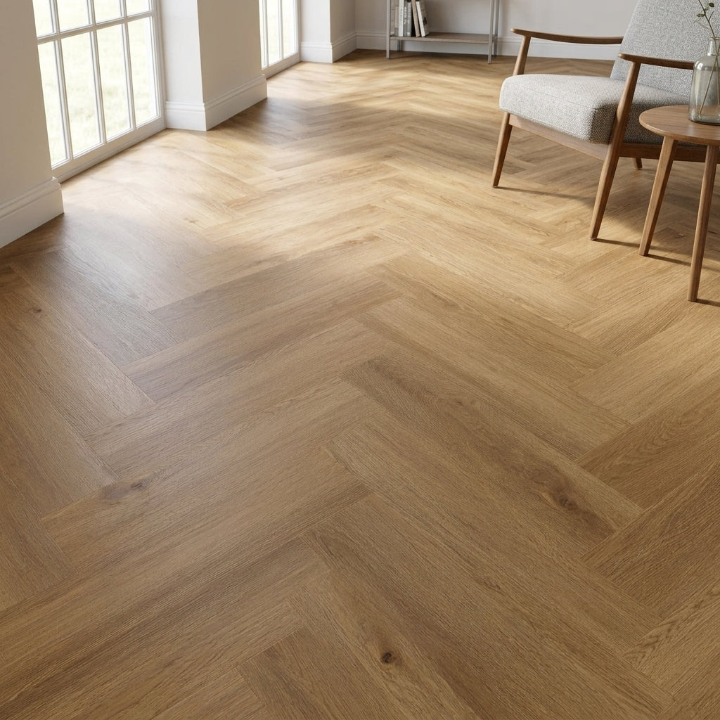 Herringbone Luxury Vinyl Flooring, Bourbon Oak - 5G Click