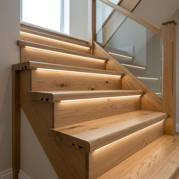 Rustic Oak Tread Grooved – Modern LED Range, 900-2000mm