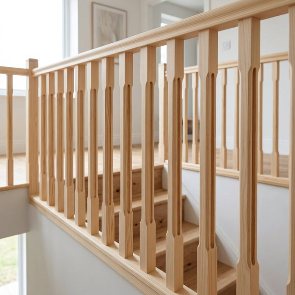 Pine Handrail 65×55mm Grooved 13mm Metal Spindles