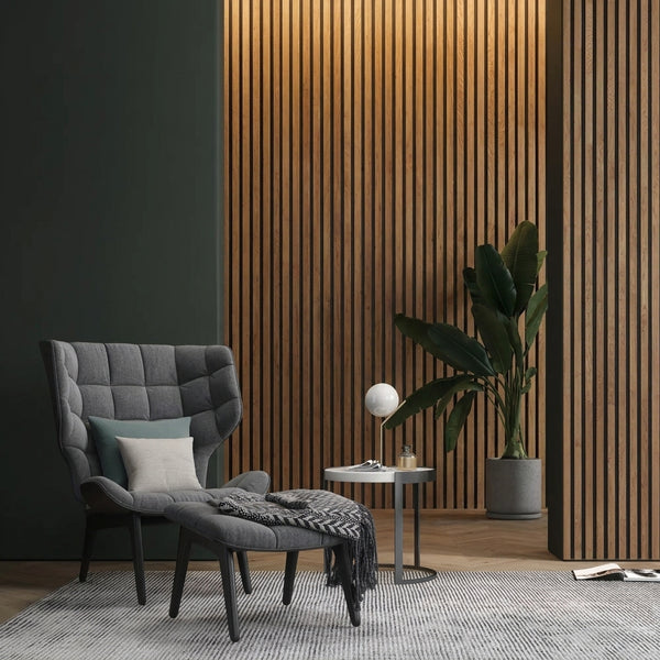 Black Oak Slat Wall Panel 600 × 2400mm, 30mm Thick
