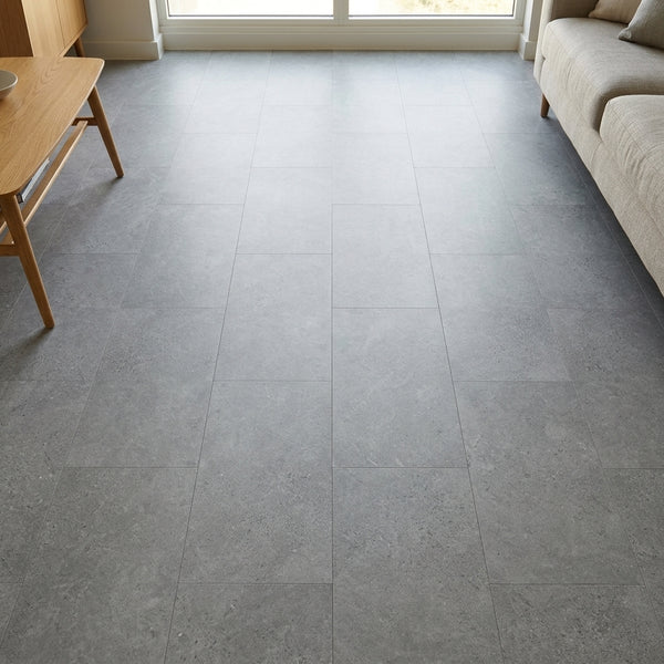 Grey Tile-Look Vinyl Floor With 5G Cross Lock System