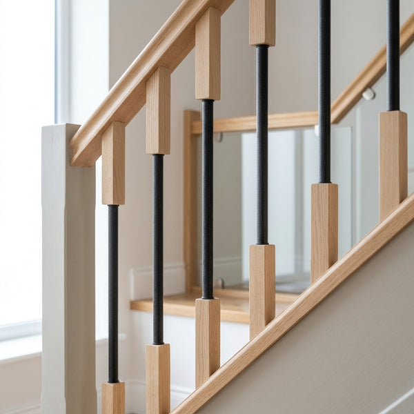 Square Oak And Black Texture Metal Spindle 41mm x 900mm